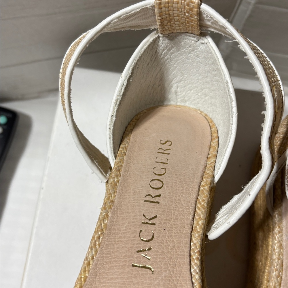 Jack Rogers Natural Woven Espadrille Sandals with White Trim - Picture 3 of 7